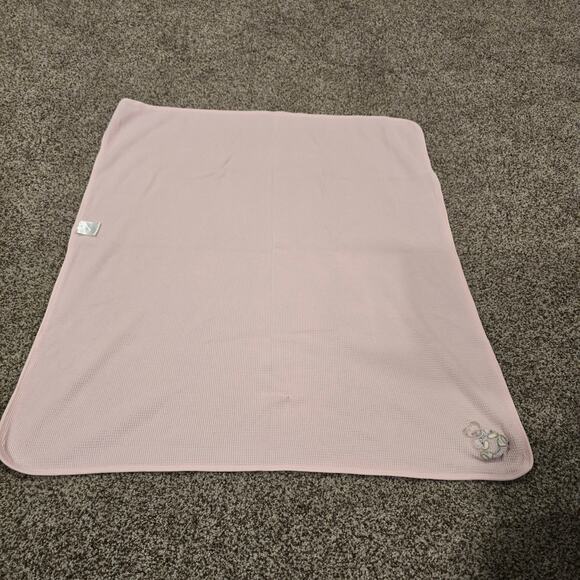 Vintage Baby Girl BJT Blue Jean Teddy Pink Waffle Knit Blanket | 32 x 29 Inches - Picture 4 of 6